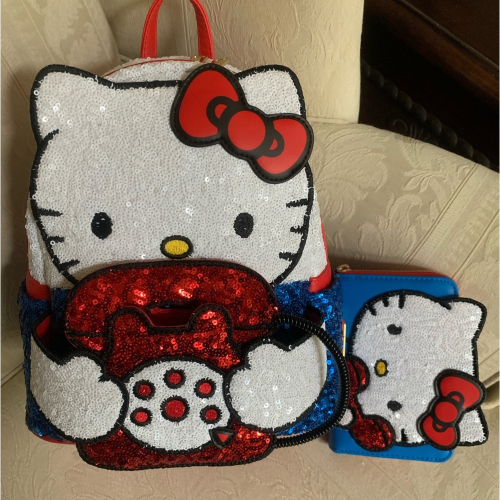 Loungefly x Hello Kitty Sequins Anniversary Backpack Bag & Wallet Bundle NWT